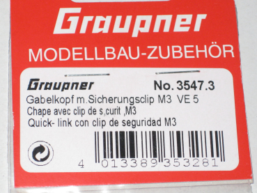 ALU Gabelkopf M3 mit Schnellverschluss / Sicherungsclip Graupner No.3547.3 VE= 5 Stück