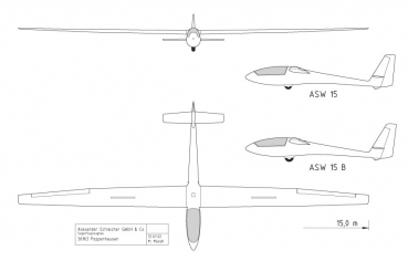 ASW-15B GfK-Rumpf, Rahmen u. Leitwerke, Haube klar 1:4 (3,75m)