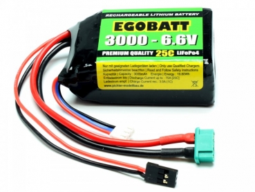 LiFe EGOBATT Akku 3000mAh 6,6V 25C MPX + JR/Uni Stecker ideal als Empfängerakku Pichler C8354