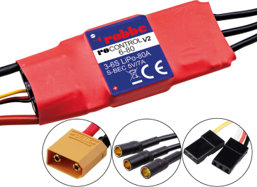 Ro-Control V2 brushless Regler für 3-6S Lipo 80A(100A) 5V/5A Switch BEC XT90 robbe 8736