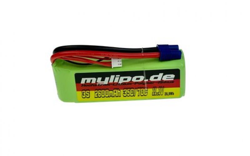 3S Lipo Akku 2600mAh 11,1V 35-70C mit XH Balancer und EC3 Stecker (kurze Bauform 108mm)