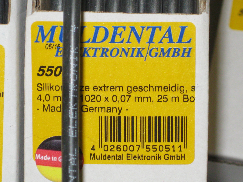 Silikon Litze 4.0 qmm schwarz 1020x0.07mm Muldental Elektronik