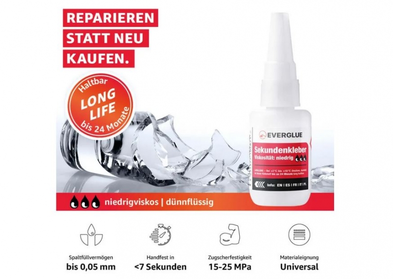 Everglue Sekundenkleber niedrigviskos dünnflüssig 20g mit Nadelverschluss lange Haltbarkeit 650001