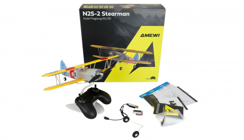 AMXFlight N2S-2 Stearman Doppeldecker aus EPP mit 360mm 6G/3D 6-Kanal RTF-Set