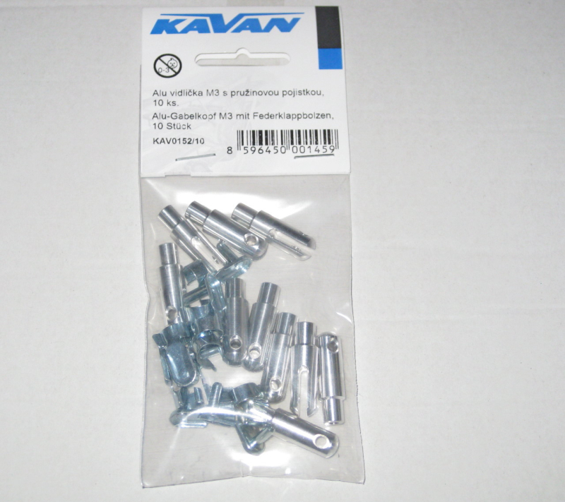 ALU Gabelkopf M3 mit Ø 4mm Schnellverschluss / Sicherungsclip KAVAN 0152A VE= 10 Stück