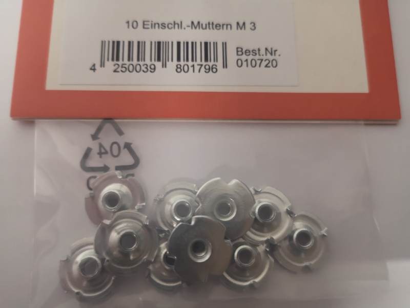 Einschlagmuttern M3, je 10 Stück REM Etter Modellbau 10720