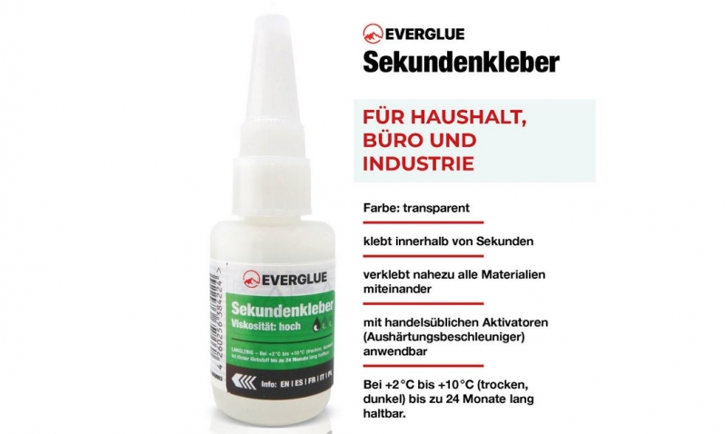 Everglue CA Sekundenkleber 20g dickflüssig mit Nadelverschluss lange Haltbarkeit 650003