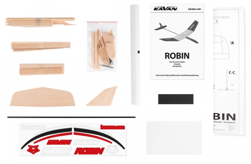 Freiflugmodell Robin Bausatz für Schüler und Gruppen inklusive Bespannmaterial Spw. 495mm