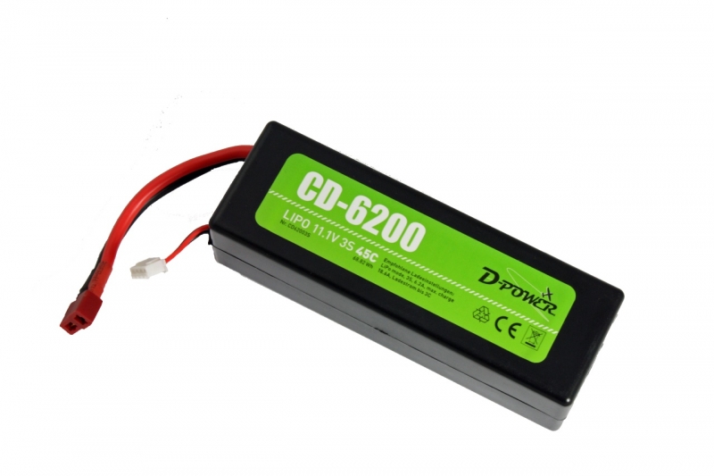 D-Power CD-6200/3S Lipo 11.1V 3S 45C mit T-Stecker  Hardcase für RC Cars