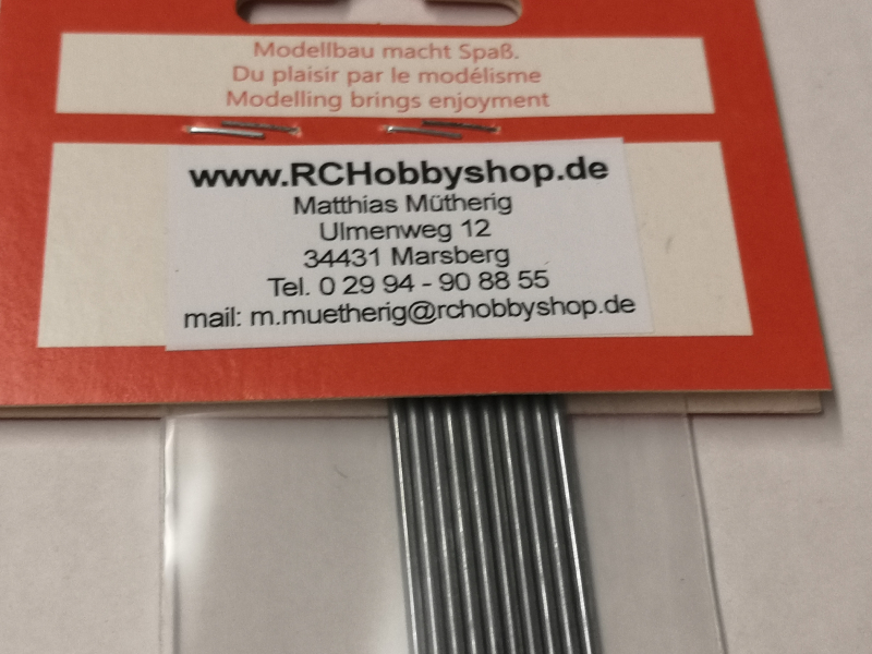 M2 Schubstange Ø 1,7mm x 200mm Gewindeanteil 20mm gerollt VE=10 Stück REM 30766