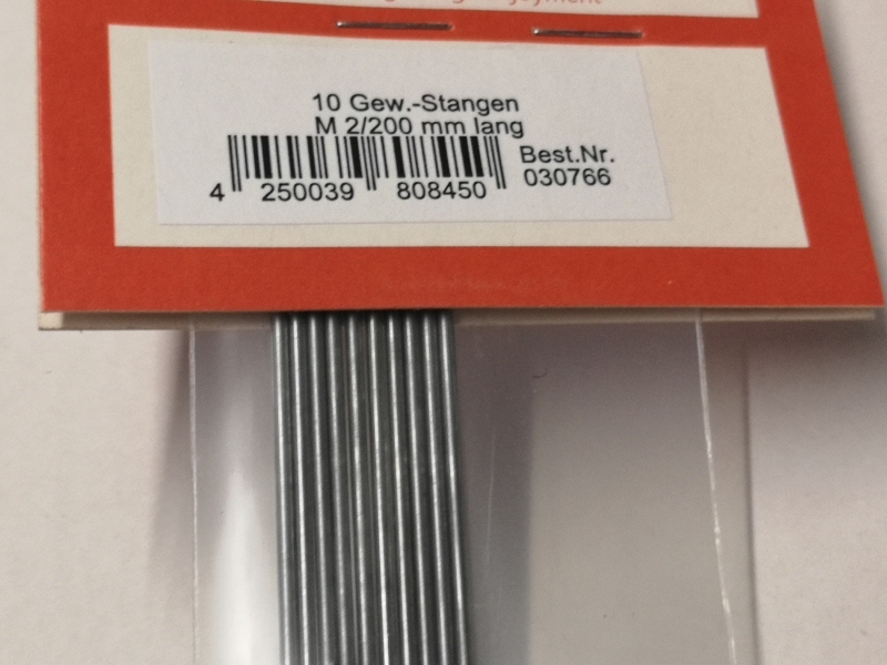 M2 Schubstange Ø 1,7mm x 200mm Gewindeanteil 20mm gerollt VE=10 Stück REM 30766