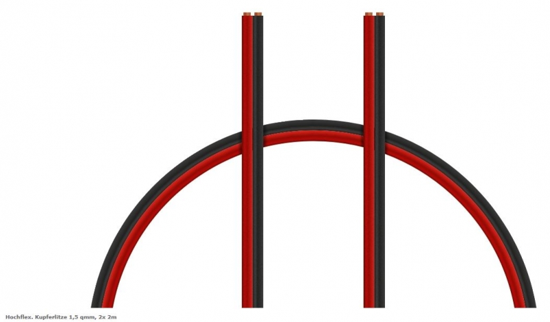 Hochflexible Kupferlitze 1,5 qmm, 2x2m rot und schwarz