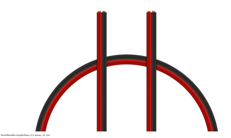 Hochflexible Kupferlitze 2,5 qmm, 2x 2m rot und schwarz