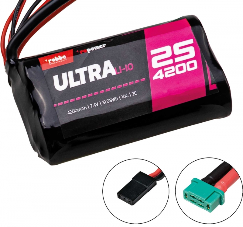 Ro-Power ULTRA LiIo Akku 7,4V 4200mAh 2S1P side by side 10C mit MPX Buchse und JR/Uni Stecker robbe 7419
