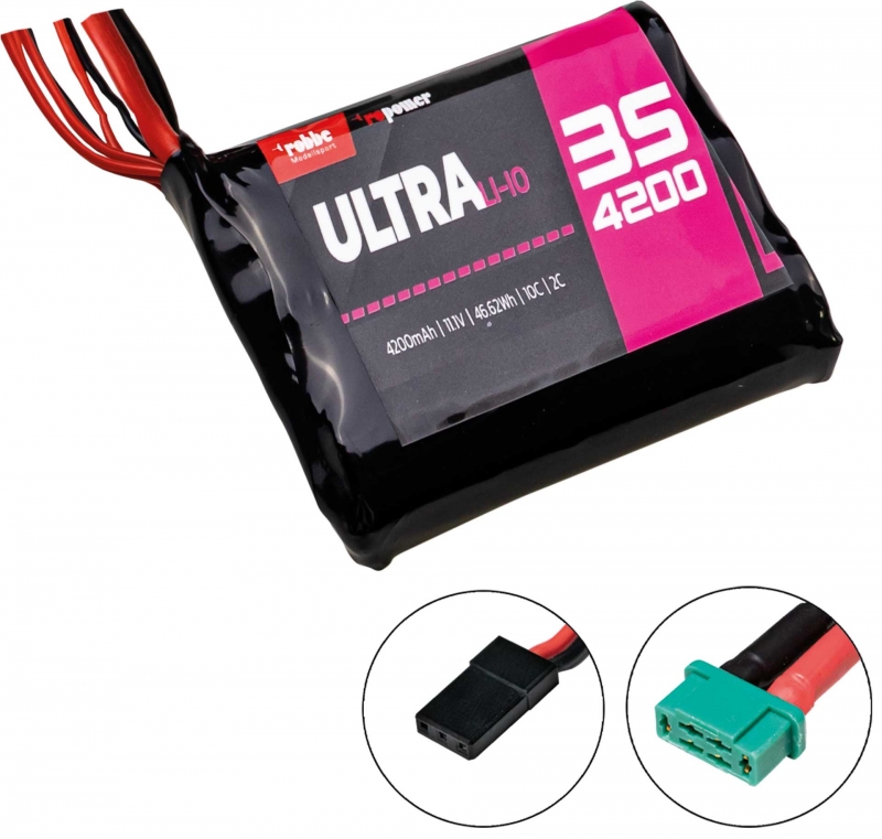 Ro-Power ULTRA LiIo Akku 11,1V 4200mAh 3S1P side by side 10C mit MPX Buchse und JR/Uni Stecker robbe 7421