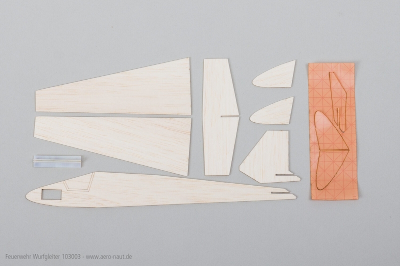 Wurfgleiter Feuerwehr 340mm aus Balsa mit Dekor zum aufkleben