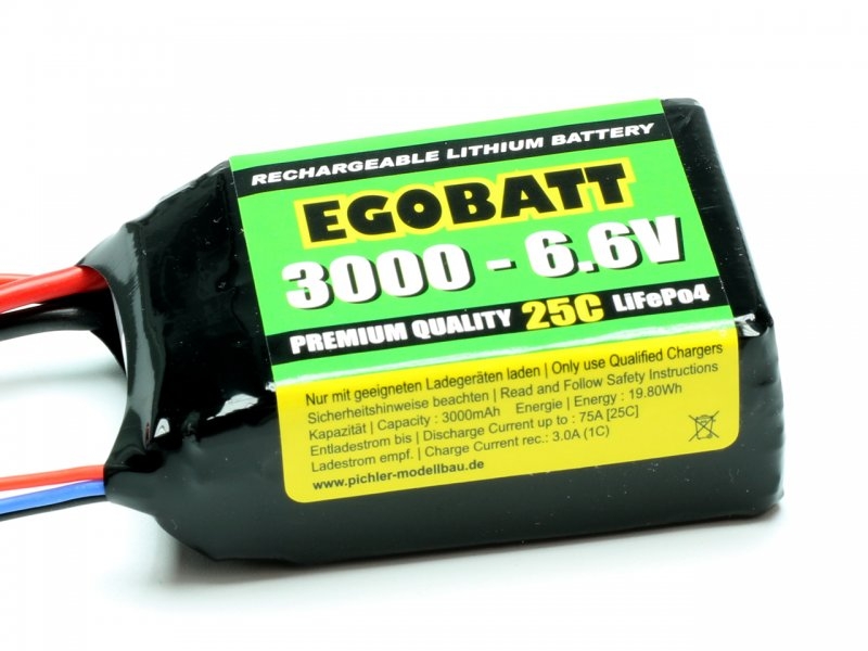 LiFe EGOBATT Akku 3000mAh 6,6V 25C MPX + JR/Uni Stecker ideal als Empfängerakku Pichler C8354
