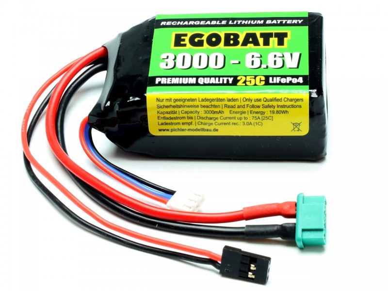 LiFe EGOBATT Akku 3000mAh 6,6V 25C MPX + JR/Uni Stecker ideal als Empfängerakku Pichler C8354