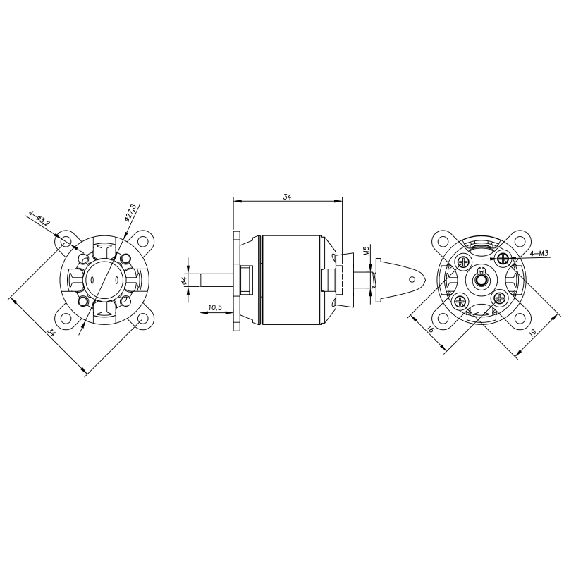 Yuki Model Spitz C2834-08 BL AL 1120KV für 2-3S Lipo Gewicht 67g