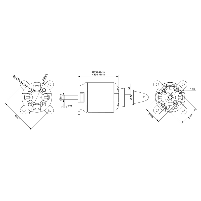 Yuki Model Spitz C3542-05 BL AL 1250KV für 3S Lipo Gewicht 132g